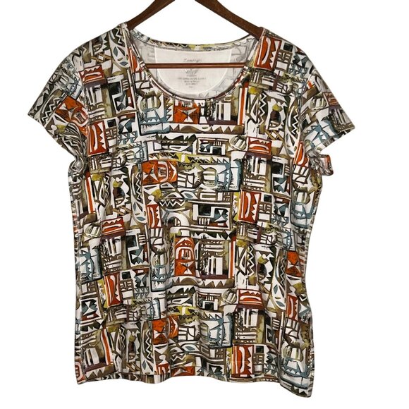 Zenergy By Chico’s Size 3 (US XL 16) Multicolor Abstract Crew Short-sleeve Top - Picture 1 of 14